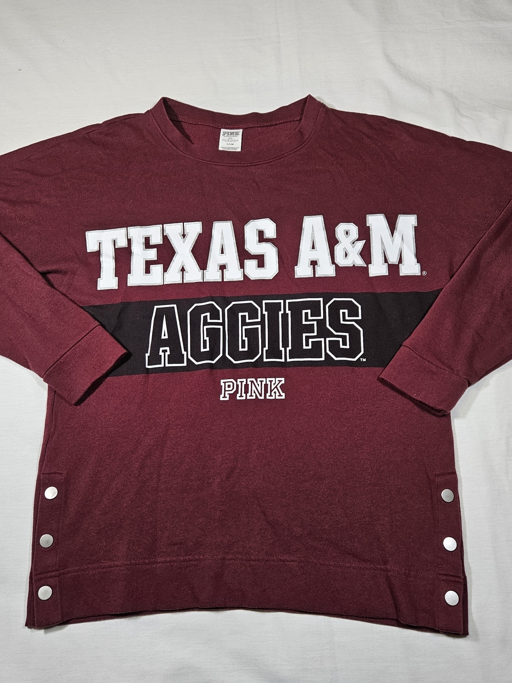 Texas A&M Aggies PINK Victoria Secret Sweatshirt Small Maroon Side Snap Crewneck